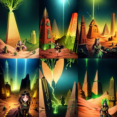 (otherworldly, otherworldly atmosphere, otherworldly appearance), highly insanely detailed, masterpiece, top quality, best quality, highres, 4k, 8k, RAW photo, collar, earrings, jewelry, necklace, armlet,
(long_hair, long hair, random colors cloth, random colors hair, random long hair, dynamic hair, glowing hair, hair over one eye),
(eyelashes, eyeliner, eyeshadow, eyelashes),
pink lipstick,
makeup,
((ancient egyptian theme)), golden ornaments,
1girl, (portrait:0.4), nsfw,
((desert, Mexico, cacti, underwater)),
a grove of mechanical trees swaying to the rhythm of coded breezes, (tranquil:0.6), (serene:0.5),
long messy hair,
1girl, (from above),
<lora:Necron_Architecture:0.7>,
Necron_Architecture, (city, buildings with windows :1.2),
electricity, green glow, green theme, (fantasy world)