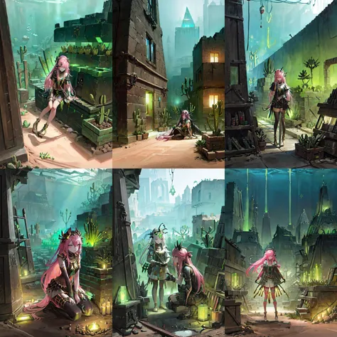 (otherworldly, otherworldly atmosphere, otherworldly appearance), highly insanely detailed, masterpiece, top quality, best quality, highres, 4k, 8k, RAW photo, collar, earrings, jewelry, necklace, armlet,
(long_hair, long hair, random colors cloth, random colors hair, random long hair, dynamic hair, glowing hair, hair over one eye),
(eyelashes, eyeliner, eyeshadow, eyelashes),
pink lipstick,
makeup,
((ancient egyptian theme)), golden ornaments,
1girl, (portrait:0.4), nsfw,
((desert, Mexico, cacti, underwater)),
a grove of mechanical trees swaying to the rhythm of coded breezes, (tranquil:0.6), (serene:0.5),
long messy hair,
1girl, (from above),
<lora:Necron_Architecture:0.7>,
Necron_Architecture, (city, buildings with windows :1.2),
electricity, green glow, green theme, (fantasy world)