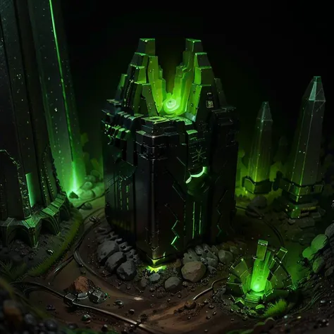 ((masterpiece,best quality)),
<lora:Necron_Architecture:0.8>,
Necron_Architecture,  (battery, cylinder,:1.3),
electricity, green glow, science fiction, scenery, scifi, space, still life,
cave, green crystals, gem stone,
simple background, black background, green theme,