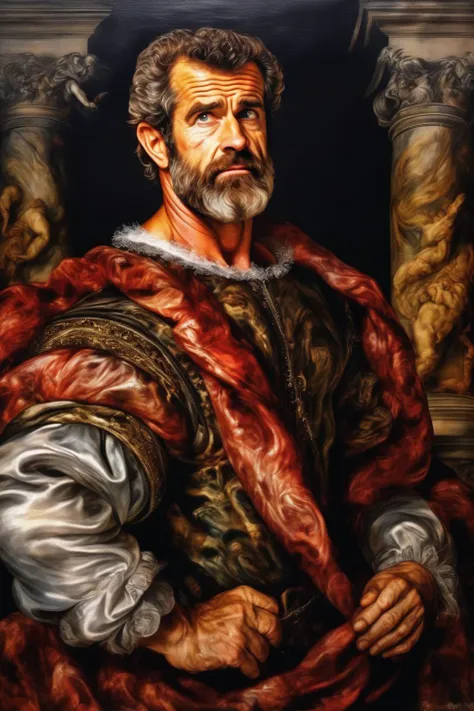 <lora:Tintoretto Style:1>Tintoretto Style - A baroque portrait of Mel Gibson in style of Sir Peter Paul Rubens