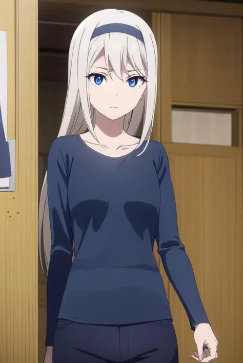 keishirogane, <lora:kei shirogane s3-lora-nochekaiser:1>,
kei shirogane, long hair, blonde hair, blue eyes, white hair, hairband,
BREAK shirt, long sleeves, blue shirt, pants, yellow pants, collarbone,
BREAK indoors, classroom,
BREAK looking at viewer, (cowboy shot:1.5),
BREAK <lyco:GoodHands-beta2:1>, (masterpiece:1.2), best quality, high resolution, unity 8k wallpaper, (illustration:0.8), (beautiful detailed eyes:1.6), extremely detailed face, perfect lighting, extremely detailed CG, (perfect hands, perfect anatomy),