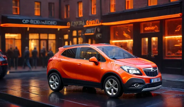 ispzxll, diorama, isometric, miniature, volumetric lighting style, complex details, wide angle, car orange Opel_Mokka_2012, tinted car windows, wet sidewalk, crowded busy city street, nightclub scene, neon signs, reflective surfaces, glossy , 8k <lora:Opel_Mokka_2012:1> <lora:add-detail-xl:1> <lora:DonMP41n717Bl4ckXL:1> DonMP41n717Bl4ckXL <lora:light_contour_sdxl:1> ltctr, color + light contour