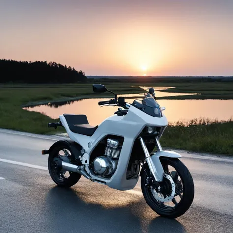 sci-fi motorcycle on a country road, at sunset
<lora:muji_v1.0_XL:1>, By MUJI