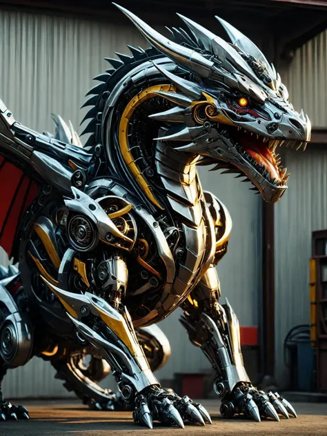raw photography. photorealisitc, hyper realistic, mechanical, artificial, <lora:Classic Western Dragons XL:0.6> exotic dragon, <lora:TransformersStyleXL:1> Transformers