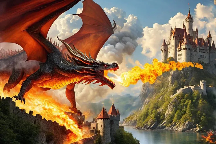 dragon spitting fire at a castle
<lora:Classic Western Dragons XL:0.75>