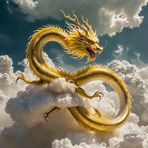 <lora:Classic Western Dragons XL:0.1>,<lora:xl-shanbailing-1025-eastern dragon-000008>,<lora:fluffy:0.3>,<lora:xl_more_art-full_v1:0.2>,
wide shot,bailing_eastern dragon,long dragon,Loong,eastern dragon,
gold chinese dragon suspended in the air and stay in clouds made by swirling glowing magic,wading,
horse hair fur,mane,furry,(fluffy:0.3),gilding,antlers,(4 muscular claws at different part of side of body:0.8),(each pair of claws are far away:0.8),endless body,fog,