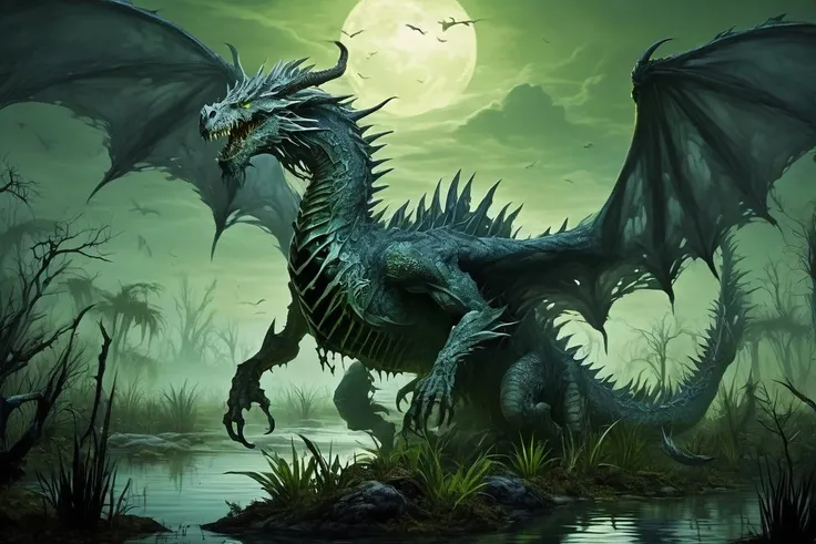 gray undead zombie dragon in a swamp at night
<lora:Classic Western Dragons XL:0.75>