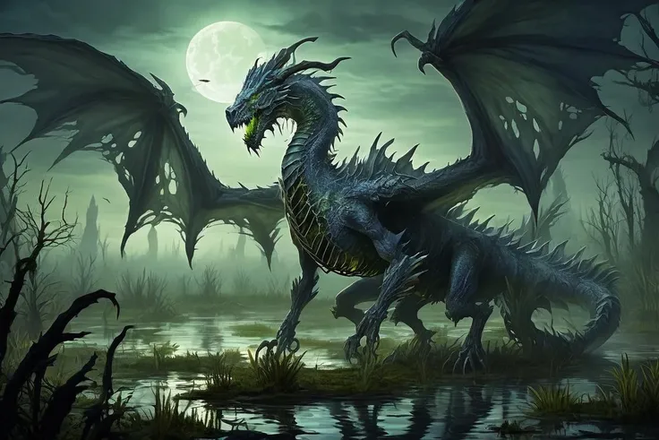 gray undead zombie dragon in a swamp at night
<lora:Classic Western Dragons XL:0.75>