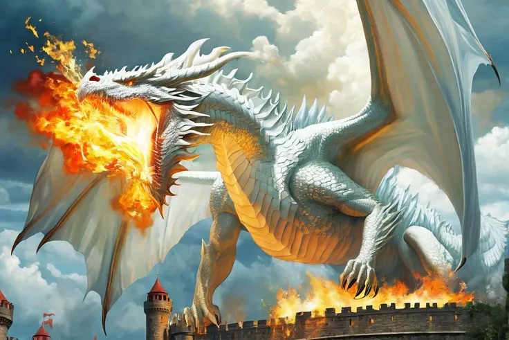 giant white dragon spitting fire at a castle
<lora:Classic Western Dragons XL:0.75>