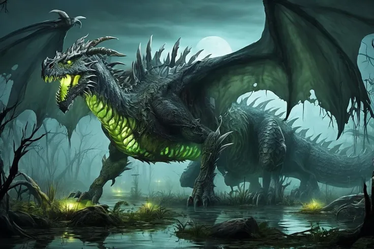 gray undead zombie dragon in a swamp at night
<lora:Classic Western Dragons XL:0.75>