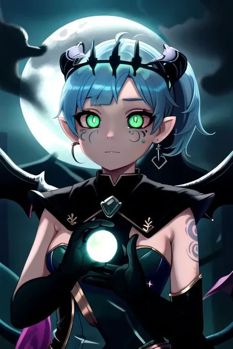 CorruptA, CorruptA, Rnatin, professional image of a cute woman, (frilly elegant glossy dark holographic dress, moon brooch, moon earrings, moon accessories:1.2),
(dragon horns, dragon tail:1.1), (short hair, side ponytail, hair above cheeks, light blue hair with light pink hairtips, gradient hair, multicolored hair:1.2), red eyes, (small breasts, cute face, innocent, shy, pointy ears:1.1), (sparkles, sparkling clothes, sparkles near eyes:1.1),
(intricate aquatic background, underwater, ocean, small fishes, surrounded by exotic fish), 
(pubic tattoo, symbol-shaped pupils, corruption, mind control:1.3),
(blue skin, black sclera, colored sclera, colored skin, yellow eyes, demon wings, demon horns, slit pupils:1.2),
(glowing, glowing eyes, green eyes:1.4),
(absurdres, incredibly absurdres, huge filesize, extremely detailed, High quality texture, physically-based rendering, Ray tracing, octane render, sharp focus, (8k), (4k), (Masterpiece), (Best Quality), extremely detailed, intricate, hyper detailed, illustration, soft lighting, high resolution, sharp detail,)