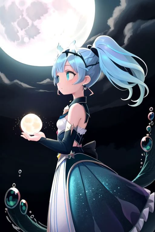 Rnatin, professional image of a cute woman, (frilly elegant glossy dark holographic dress, moon brooch, moon earrings, moon accessories:1.2),
(dragon horns, dragon tail:1.1), (short hair, side ponytail, hair above cheeks, light blue hair with light pink hairtips, gradient hair, multicolored hair:1.2), red eyes, (small breasts, cute face, innocent, shy, pointy ears:1.1), (sparkles, sparkling clothes, sparkles near eyes:1.1),
(intricate aquatic background, underwater, ocean, small fishes, surrounded by exotic fish),
(glowing, glowing eyes, green eyes:1.4),
(absurdres, incredibly absurdres, huge filesize, extremely detailed, High quality texture, physically-based rendering, Ray tracing, octane render, sharp focus, (8k), (4k), (Masterpiece), (Best Quality), extremely detailed, intricate, hyper detailed, illustration, soft lighting, high resolution, sharp detail,)