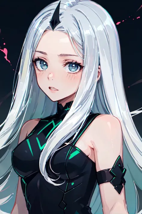 <lora:Rnatin:0.75> Rnatin, glowing, glowing eyes, green eyes,, ultra detailed, masterpiece, best quality, aesthetic, detailed,, serious, 1girl, (white eyes:1.1), (grey eyes:1.3), white hair, very long hair, parted hair, parted bangs, <lora:parted_hair_v1.3:1.3>, medium breasts,