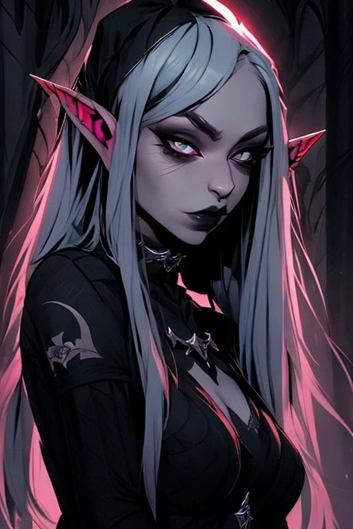 (gothic elf girl: 1.3), eyeliner, makeup, tattoos, two colored hair, detailed background, nebula, intricate details, masterpiece, (perfect face: 1.2) <lora:Minimalistic_Style:1>