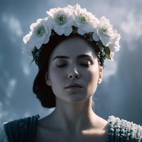 cinematic film still of  <lora:Fine art photography style:1>
Juxtaposition of an ice cold Frost Mortal Kombat woman with a cold flower crown on her head,Juxtaposition,artistic,photography,dramatic light,dramatic shadow light,contrast,saturated color,cinematic,filmic,photographic,realistic,realism,perfection,perfect,Juxtaposed,opposite,different things,side by side,syncretism,antithesis,Juxtaposition style,solo,1boy,monochrome,closed eyes,flower,male focus,grey background,profile , creative, photorealism, hyperrealism, Fine art photography style, Fine art cinematic photography style
 <lora:Frost Mortal Kombat:1>, shallow depth of field, vignette, highly detailed, high budget, bokeh, cinemascope, moody, epic, gorgeous, film grain, grainy