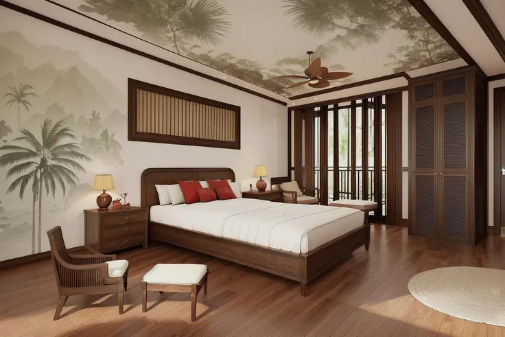 indochine_bedroom, indochine bedroom, wooden floor<lora:indochine_interior:0.6>
