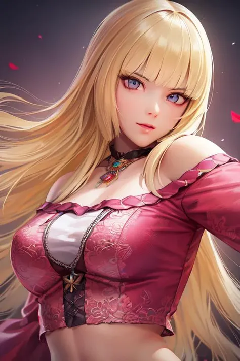((extreme detail)),(ultra-detailed), extremely detailed CG unity 8k wallpaper,best quality, masterpiece, <lora:Lili:0.7>emilie_t8, off shoulder,  pink crop top,