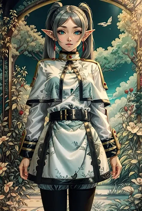 French Chinese style,<lora:Фон ÑÑанÑÑзко-киÑайÑкий ÑÑилÑ(French Chinese style):1>, <lora:ФÑиÑен пÑовожаÑÑÐ°Ñ Ð² поÑледний пÑÑÑ(aafrie,long hair, white hair,twintails, pointy ears,earrings, thick eyebrows,(Ñм одеждÑ):0.7>,aafrie, long hair, white hair, twintails, pointy ears, earrings, thick eyebrows, white capelet, striped shirt, long sleeves, belt, white skirt, black pantyhose, anime style, anime colors,detailed anime,animeHD, anime eyes, bigger eyes, high quality anime, large anime pupils, 1girl (in full growth), best quality, masterpiece, ultra-detailed, high quality,perfect anatomy, (perfect full body), (detailed full body), good eyes, perfect face, pretty face,(beautiful and aesthetic:1.2),beautiful eyes, anime eyes, detailed eyes,Exquisite visuals, high-definition
