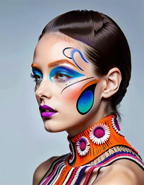 best quality, high quality, masterpiece, (Professional fashion photography of a person with innovative makeup), aesthetic excellence, futuristic makeup,[by Roshar:Felipe Oliveira Baptista:0.6], revolutionary makeup, avant-garde cosmetics, bold color palette, artistic face painting, futuristic beauty, high fashion makeup style, striking facial features, creative makeup artistry, abstract beauty, hyper-realistic detailing, vibrant and unconventional makeup, beauty innovation, cutting-edge makeup technology, Ethereal beauty, soft and dreamy colors, elegant composition, tranquil scenery, delicate lighting, harmonious color palette, serene nature, artistic portrait, subtle textures, graceful forms, serene atmosphere, magical sunset, mystical landscapes, serene water reflection, poetic visual storytelling, fine art inspired, cinematic elegance, enchanting floral arrangement, serene and peaceful, visually soothing, <lora:Innovative_Makeup:1>, <lora:Next_Fashion:0.3>,
,BREAK
A super model,  perfect, detailed beautiful face, detailed eyes, closed eyes, parted lips, modeling pose, taken by Irving Penn,
break
Unique and intricate makeup by Random blend of art movements, fusion of impressionism and surrealism, abstract expressionist elements, modernist and postmodernist influences, cubist shapes, futurist dynamics, dada randomness, baroque complexity, art deco elegance, gothic mood, renaissance inspiration, psychedelic patterns, avant-garde style, minimalist and maximalist contrasts, vibrant street art, rococo flourishes, Futuristic fashion, cutting-edge design, aesthetic excellence, high-fashion look, Avant-garde attire, innovative styling, striking beauty, artistic fashion statement, High-tech fashion, sleek and elegant designs, visually stunning, modern couture, Fashion forward, groundbreaking aesthetics, sophisticated elegance, trendsetting style, surrealistic, fantasy art, abstract, doodle art, [(details:1.2): [ (many small details:1.3) : [ (many ultrasmall details: 1.2):(very detailed ultrasmall edges and microrelief:1.5):0.7 ]: 0.4 ] :0.2],  
BREAK
LUT, advanced lighting techniques, high dynamic range, vivid and accurate colors, harmonious color scheme, meticulously detailed, visually stunning, emotionally engaging, sharp contrast, digital painting quality, cinematic quality, subtle shadows, Complex Shading, Immersive Depth, Advanced Rendering, Depth of Field, sharp focus, Depth and Perspective, bokeh, faded film, film grain,