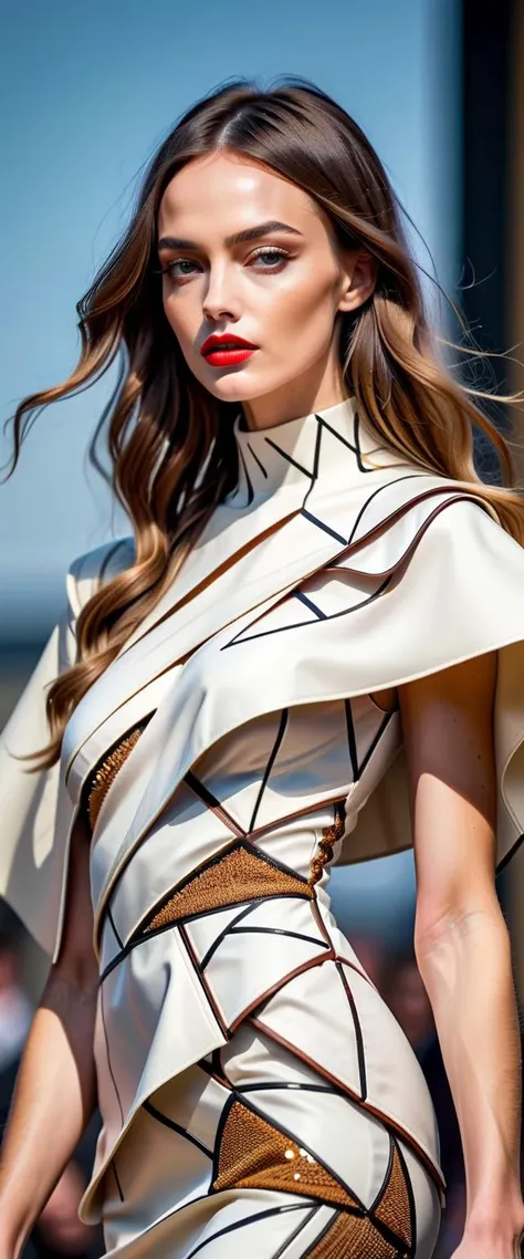 Professional fashion photography, contemporary art, modern, best quality, high quality, masterpiece, detailed, 4K, 8K, UHD,
break
a women, super model, enchanting, perfect, parted lips, detailed long hair, wind effect,
break
Structured architectural dress with oversized geometric shapes by John Galliano and by KATHARINE HAMNETT,
break
depth of field, bokeh,
