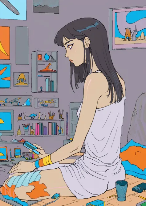 1 girl, futuristic egypt, messy room anime, cartoon, manga, surreal,
MSPaint drawing,  flat-color cartoon artwork in jmst artstyle, moebius
  <lora:SDXL_MSPaint_Portrait:0.9>  <lora:SDXL1.0_Essenz-series-by-AI_Characters_Style_MoebiusJeanGiraudVoyageDHermes-v1.1:0.8>