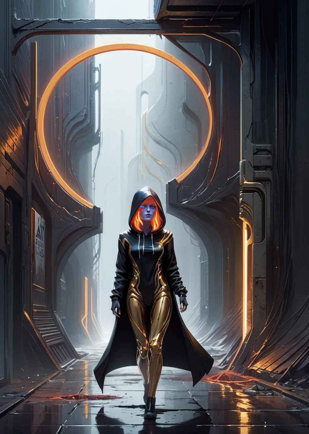 concept art by syd mead, retro futuristic,
d3qck artstyle
 photo , realistic 
a woman with medium-length colorful hair wearing hoodie walking under a broken sign in an alleyway
glowing particles
[(details:1.2): [ (many small details:1.3) : [ (many ultrasmall details: 1.2):(very detailed ultrasmall edges and microrelief:1.5):0.7 ]: 0.4 ] :0.2]
<lora:d3qck artstyle:0.7>
<lora:concept_art_syd_mead:0.7>