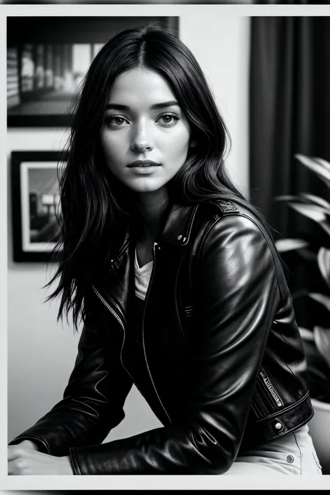 perfect cinematic shoot of a beautiful woman (EP4n3l14M00r:.99),(b&w, Monochromatic, Film Photography:1.3), perfect hair, 70s style flower shop, a fragrant oasis of fresh blooms, bouquets, and potted plants, wearing cropped leather jacket with skinny jeans and combat boots, ((1970s postcard:1.2)), stamp, Photorealistic, Hyperrealistic, Hyperdetailed, film noir, analog style, soft lighting, subsurface scattering, realistic, heavy shadow, masterpiece, best quality, ultra realistic, 8k, golden ratio, Intricate, High Detail, film photography, soft focus,(looking at viewer), (detailed atmosphere), 8k, highly detailed, rich environment, 4k textures, soft cinematic light, elegant, ((((cinematic look)))), soothing tones, insane details, hyperdetailed, ("Descifra el arte del juego con JernauGurgeh!":1.1), (epiCPhoto)