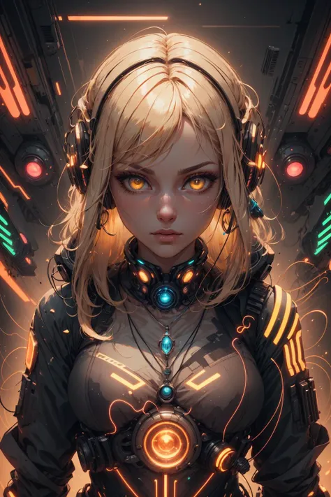 beautiful and detailed illustration, pop art, masterpiece, best quality, ultra-detailed, soft lighting, cinematic shot, vibrant colors, gorgeous colors, <lora:add_detail:0.3>, <lora:stylesqueeze_v2:0.5>,
1 girl, adult (elven:0.7) woman,  yellow eyes, medium blonde straight hair, 
 portrait, solo, upper body, looking down, detailed background, detailed face, (<lora:Neonpunkai-8:0.4>, Neonpunkai, neon theme:1.1), glowing eyes, sound-mage, wearing   clothes, vibrating  gem pendant, determined look, unleashing colorful echoing sound waves,  crescendo,     sonic maelstrom, audio techwear,  booming bass, reverberating landscapes in background, chromatic shadows, epic atmosphere,