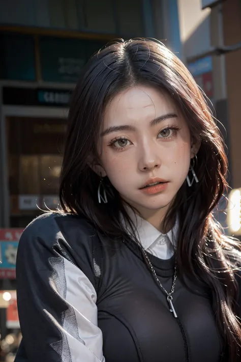 <lora:AI_Shirlizleee:1>, office uniform, amazing lighting, cinematic lighting, busy Korean Street,
((SFW)), (best quality, masterpiece:1.4), absurdres, ultra-detailed CG, 8k, high detailed, beautiful face, detailed face, 1girl, solo ,braid, toned, shiny skin, head tilt, standing still, bloom, light particles, depth of field,