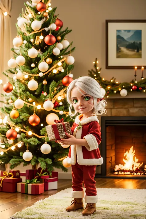 ciriW3_soul3142, 1girl, green eyes, white hair, (scar across eye), smirk, christmas, holding, gift, christmas tree, christmas lights, masterpiece, best quality, intricate details, fireplace, <lora:ciriW3-08b:0.65>, <lora:detail_slider_v4:0.7> chibi,
<lora:blindbox_V1Mix:0.6>