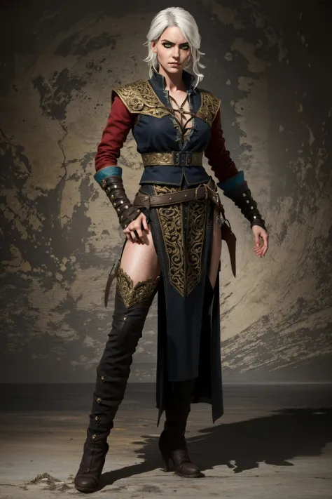 ciriW3_soul3142, 1girl, green eyes, white hair, scar across eye, magic, dynamic pose, full body, angry, masterpiece, best quality, intricate details, <lora:ciriW3-08b:0.6>, <lora:detail_slider_v4:0.7>