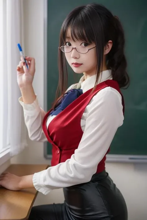 ultra-detailed,highly detailed,best quality,masterpiece,illustration,upper body, looking at viewer,
1girl, solo, mizuho kazami,uniform,collared shirt, vest, pencil skirt,
indoors, classroom,
<lora:mizuho kazami_v1_06:0.8>