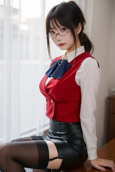 ultra-detailed,highly detailed,best quality,masterpiece,illustration,upper body, looking at viewer,
1girl, solo, mizuho kazami,uniform,
collared shirt,red vest,black pencil skirt,pantyhose, high heels, 
<lora:mizuho kazami_v1_06:0.7>