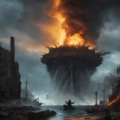 ((detailed viking fighting )), wearing runes armor, ragnark, destroyed city after nuclear blast flodded with ((black water:1.2)), post apocalyptic, warzone, fire , smoke
BREAK
(masterpiece, best quality, ultra realistic, 4k, 2k, (intricate, high detail:1.2), film photography, soft focus,
RAW photo, photorealistic, analog style, subsurface scattering, photorealism, absurd res)