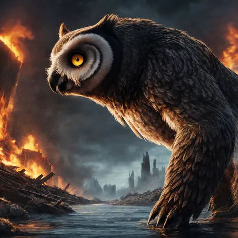 ((detailed owl bear)), wearing runes armor, ragnark, destroyed city after nuclear blast flodded with ((black water:1.2)), post apocalyptic, warzone, fire , smoke
BREAK
(masterpiece, best quality, ultra realistic, 4k, 2k, (intricate, high detail:1.2), film photography, soft focus,
RAW photo, photorealistic, analog style, subsurface scattering, photorealism, absurd res)