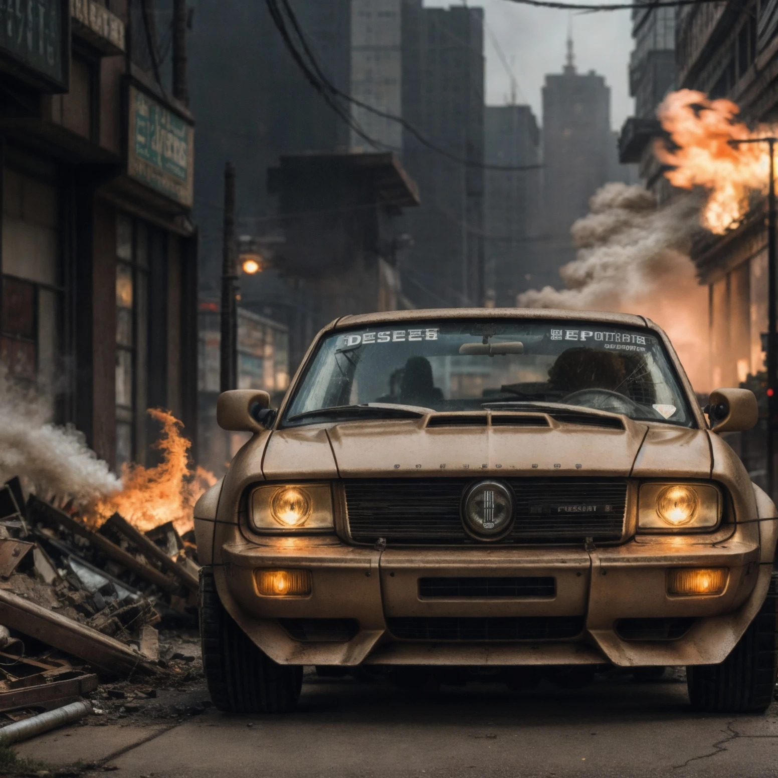 ((detailed dieselpunk sports cars)), destroyed city after nuclear blast, post apocalyptic, warzone, fire , smoke
BREAK
(masterpiece, best quality, ultra realistic, 4k, 2k, (intricate, high detail:1.2), film photography, soft focus,
RAW photo, photorealistic, analog style, subsurface scattering, photorealism, absurd res), ((closeup)), high quality photography, 3 point lighting, flash with softbox, 4k, Canon EOS R3, hdr, smooth, sharp focus, high resolution, award winning photo, 80mm, f2.8, bokeh