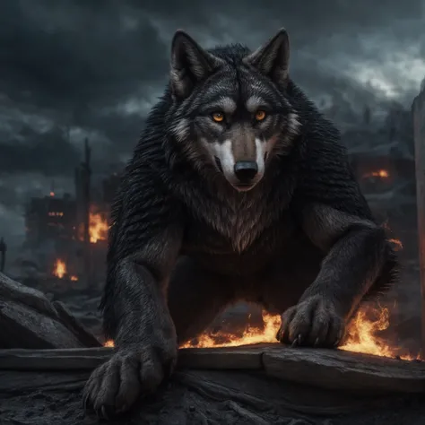 ((detailed fenris wolf )), wearing runes armor, ragnark, destroyed city after nuclear blast flodded with ((black water:1.2)), post apocalyptic, warzone, fire , smoke
BREAK
(masterpiece, best quality, ultra realistic, 4k, 2k, (intricate, high detail:1.2), film photography, soft focus,
RAW photo, photorealistic, analog style, subsurface scattering, photorealism, absurd res)