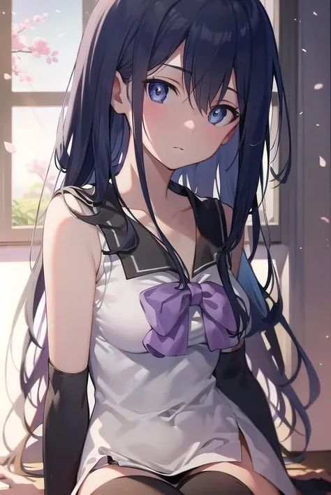 nekokuroha, <lora:nekokuroha-lora-nochekaiser:1>,
neko kuroha, black hair, blue eyes, long hair, hair between eyes,
BREAK bow, collarbone, sailor collar, sleeveless, thighhighs, black thighhighs, zettai ryouiki,
BREAK looking at viewer, full body,
BREAK indoors, classroom,
BREAK <lyco:GoodHands-beta2:1>, (masterpiece:1.2), best quality, high resolution, unity 8k wallpaper, (illustration:0.8), (beautiful detailed eyes:1.6), extremely detailed face, perfect lighting, extremely detailed CG, (perfect hands, perfect anatomy),