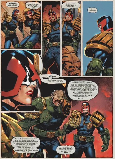 jdgdrddcom, woman, wide stance, heroic pose, shiny uniform, armor, shiny helmet, source_cartoon, cinematic, comic,
<lora:Judge_Dredd_Comic_Style_Pony_SDXL:0.8>, score_9, score_8_up, score_7_up,