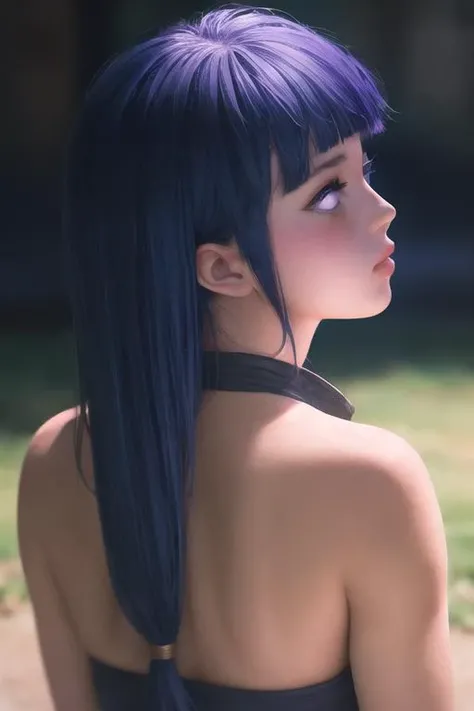 pixel-Hinata, 1girl, from behind, masterpiece, photorealistic, realistic, (RAW photo, 8k uhd, film grain), caustics, subsurface scattering, dynamic shot, <hypernet:myhands_22k:0.75> <lora:hinata-Hyuga-LoRA:0.75>
