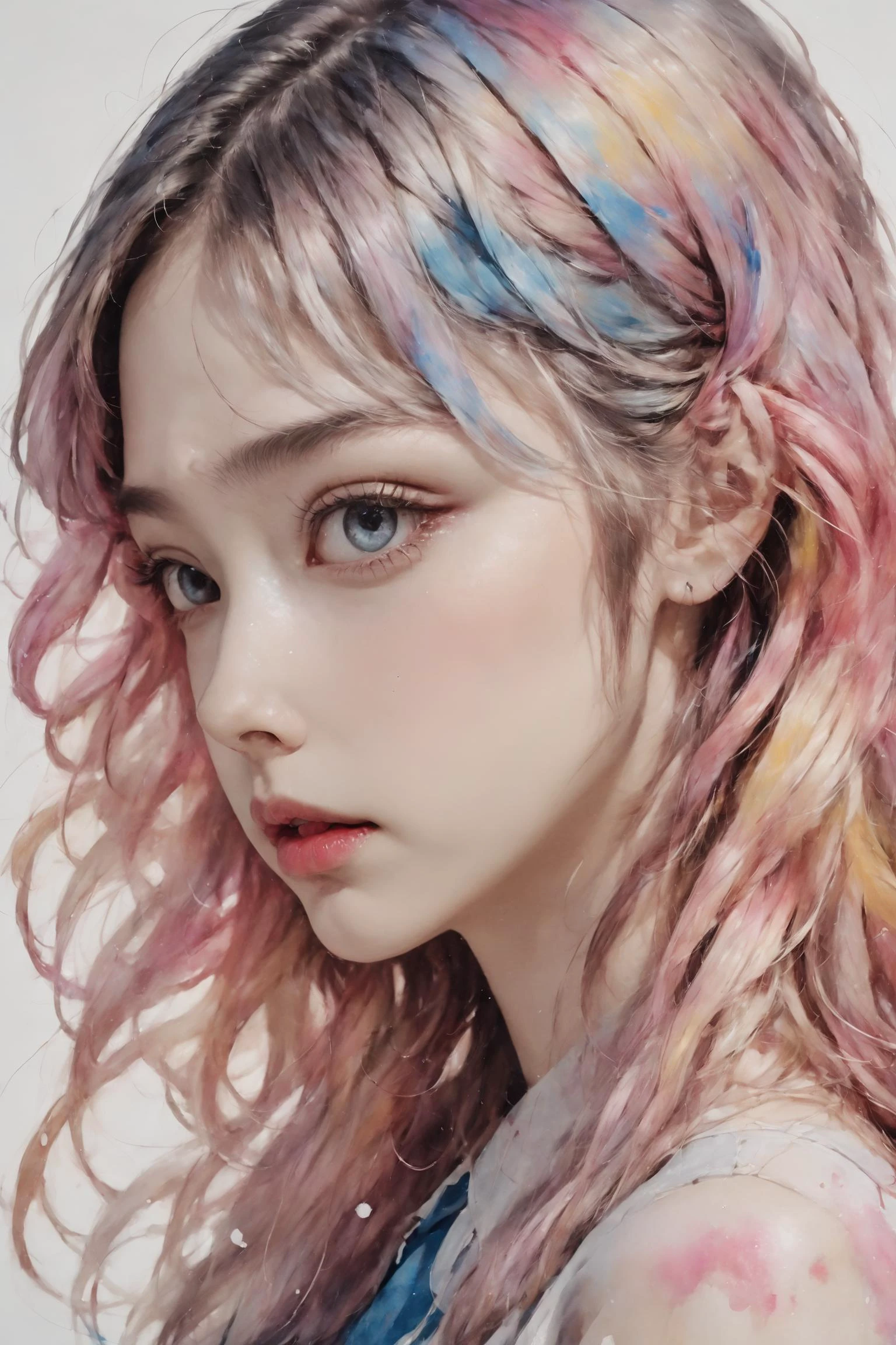 Colorful, multiple colors, intricate detail, splash screen, photorealistic, intricately detailed fluid gouache painting, calligraphy, acrylic, watercolor art,
masterpiece, best quality, 1girl, <lora:kwFemale_Beta40-SDXL_v1:1>,
