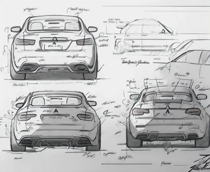 mitsubishi motors, 
<lora:car sketch_20231016143009:1.0> car_sketch, three view, text, logo