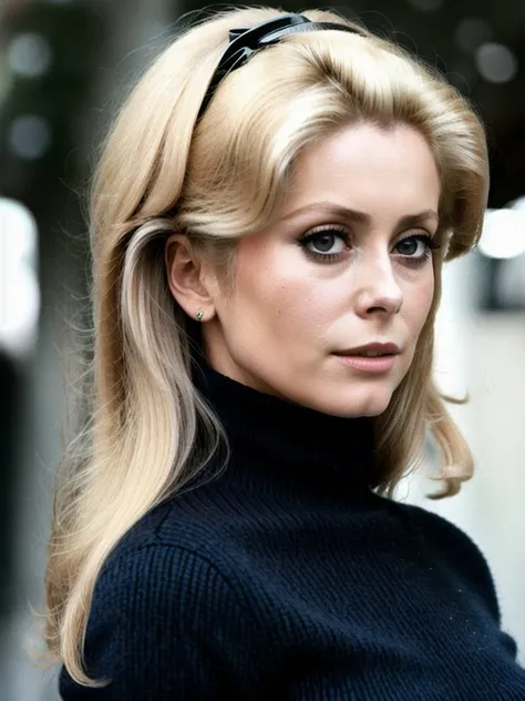 Deneuve,  cyberpunk turtleneck outfit,  detailed eyes , ultra-sharpness, highest quality, art of Anya Millen, smooth, clear focus, trend on artforum, behance hd, muted colors  <lora:Deneuve:0.5>