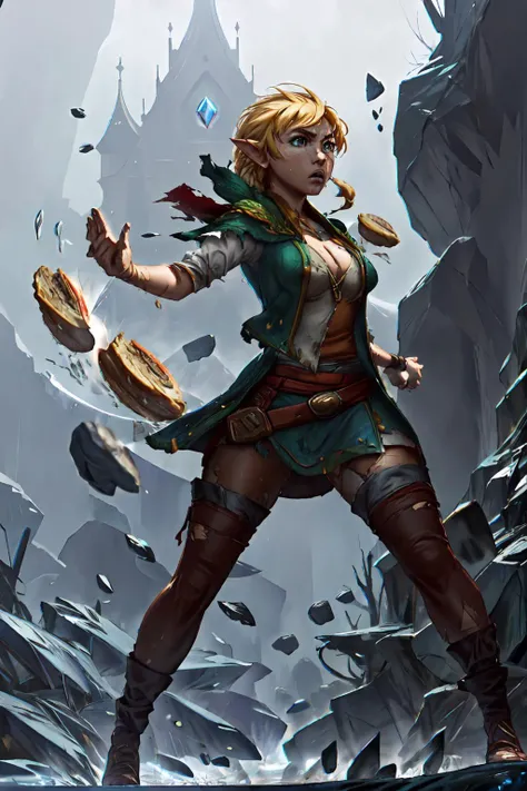 <lora:linkle_v1:1> linkle, nintendo, the legend of zelda, (double bread:1.3),(exhausted face:1.2), angry, afraid, action pose, wet skin, (torn clothes:1.2)
(masterpiece:1.2), (best quality:1.2), (intricate:1.2), (highly detailed:1.2), (sharp:1.2), (8k:1.2), (highres:1.2),
cinematic light, vivid colors,
<lora:Sagging Breasts v1:1> sagging breasts, medium breast,
crystal trees <lora:Concept - Geomancer:1> geomancer, rock, flying breads