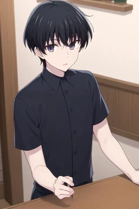 masterpiece, best quality, high quality, 1boy, solo, male focus, looking at viewer, upper body, <lora:hanajima_megumi:0.84>, hanajima_megumi, <lora:animemix_v3_offset:0.80>
