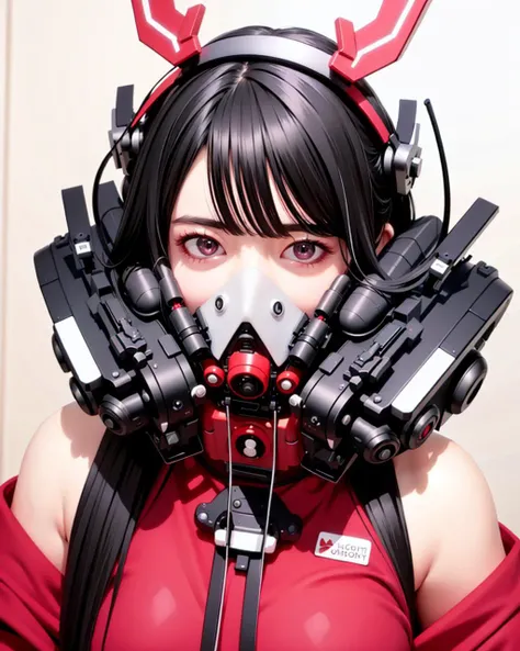 photorealistic,realistic, solo, photorealistic, best quality, ultra high res, long curly black hair, big blue eyes, cheerful expression, curvy figure,((((red_collar))),sweater beautiful, masterpiece, best quality, extremely detailed face, perfect lighting, solo,1girl, best quality, ultra high res, photorealistic, ultra detailed, masterpiece, best quality, (wearing detailed cobalt scifi techmask and headphones with complex electronics) <lora:techpunkmask_v0.2:0.7>
