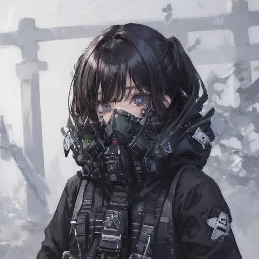 (masterpiece, sidelighting, finely detailed beautiful eyes: 1.2), 1girl, bangs, long sleeves, looking at viewer, upper body, techmask, techwear jacket, with buckle and tape, <lora:techpunkMaskWearable_techpunkmaskV02:0.8>, <lora:urbanSamuraiClothing_urbansamuraiV03:0.8>, Masterpiece, best quality