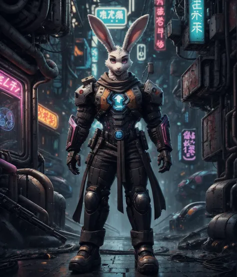 white bunny, man, perfect face, full body, engineer suit, bunny ears,
cartoon, anime, by_velveteksotica, coloryzed,
anthro, <lora:weight_slider_v2:-0.8>, <lora:ShinobiTech:0.5> shinobitech, scifi, shinobi, bulky metal , (cyberpunk:1.1) , neon lights