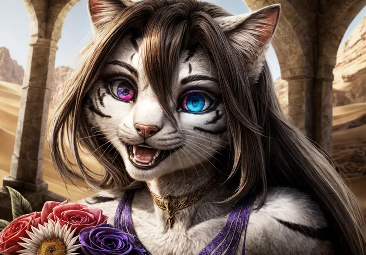 è±ã«ãªã£ã¦ - Become a Flower
BREAK
an extremely delicate and beautiful female desert cat, long hair, flower pattern dress, extremely delicate and beautiful female body, ultra-detailed outfit, (sharp eyeliner:1, 1), (eyeshadow:1), detailed lips, delicate and beautiful white fur, silky fluffy fur
BREAK
full body, neon ink paint, mysterious, calligraphy, her existence is like a dance in the void
BREAK
(Vivid eye colors:1.3), (Cinematography), (intricate details:1.3), (best shadow:0.7), HDR, DSLR, (illustration:1), (detailed and realistic scenery, photorealistic, natural lighting, Color-gel lens, dynamic composition), clear line, sharp focus
BREAK
è±ã«ãªã£ã¦ - Come on, laugh nihilistically at me. I get a thrill from the look on your face, I can't take my eyes away! "Let me taste it, your poison is my medicine". I'll envelop you with love, so laugh.