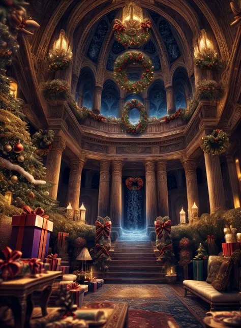 masterpiece,best quality,CG,wallpaper,HDR,high quality,high-definition,extremely detailed,(christmas atmosphere:1.2),whimsical vibes,magical energy,(enchanting aura:1.1),(ethereal glow:1.1),(dreamlike world:1.4),(detailed:1.05),(extremely detailed:1.06),sharp focus,(intricate:1.03),(extremely intricate:1.04),(epic scenery:1.09),(beautiful scenery:1.08),(detailed scenery:1.08),(intricate scenery:1.07),(wonderful scenery:1.05),(beautiful face:1.1),<lora:add_detail:0.3>,<lora:EnhancedDetail:0.5>,ultra sharp detail,vibrant bright colors,perfect lighting,RAW candid cinema,16mm,color graded portra 400 film,remarkable color,ultra realistic,textured fur,remarkable detailed pupils,shot with cinematic camera,